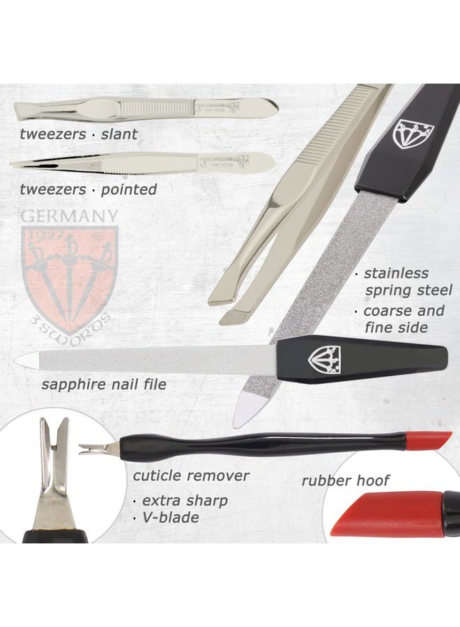 3 Swords Germany brand quality 12 piece manicure pedicure grooming kit set for professional finger & toe nail care with black genuine leather case - Made in Germany - Image 5