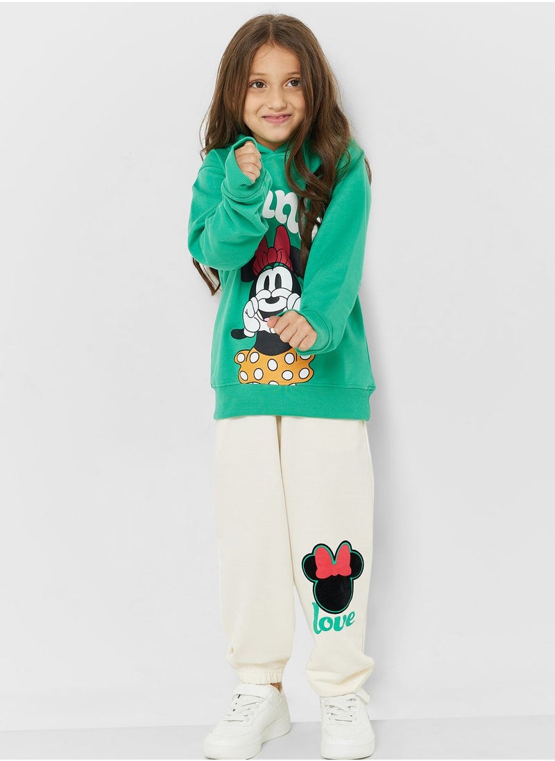 Disney Minnie Mouse - Girls Disney Minnie Mouse Printed Hoodie And Jogger Set - Image 1