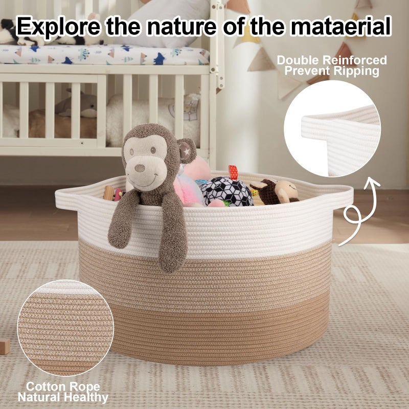 OIAHOMY 90L Blanket Basket for Living Room, Large Basket 23" x 23" x 13" with Handle, Laundry Hamper for Blankets, Pillows, Toy Storage for Kids, Dogs - Gardient Light Brown - Image 5