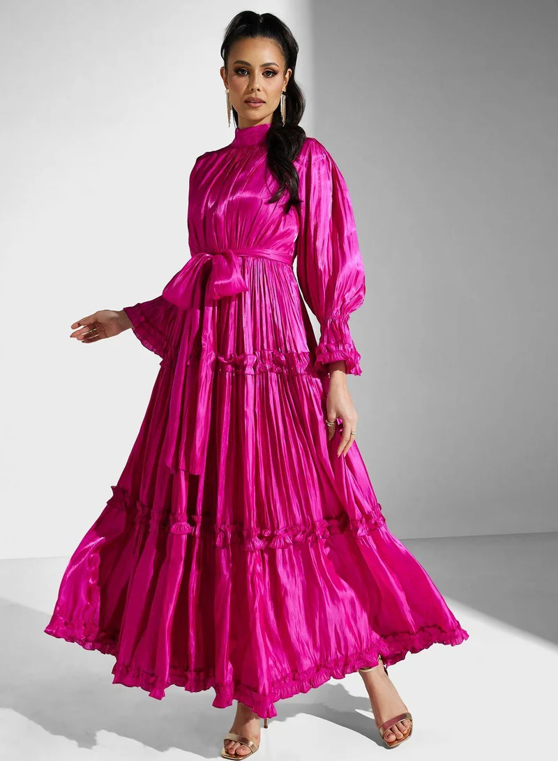 Golden Apple Tiered Fuchsia Dress
