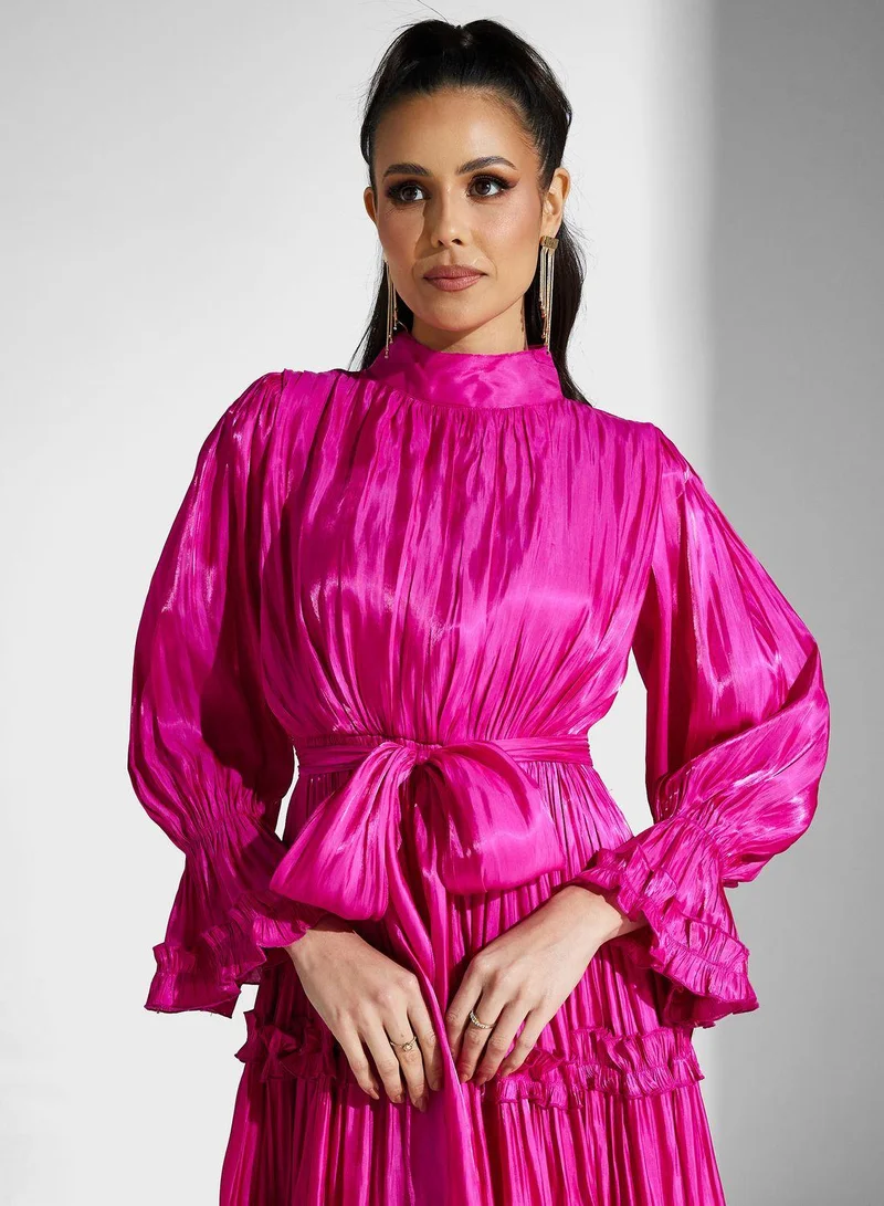 Golden Apple Tiered Fuchsia Dress