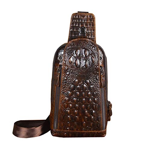 Hebetag Crocodile Genuine Leather Sling Bag Backpack for Men Travel Outdoor Hunting Hiking Camping Crossbody Shoulder Chest Pack Daypack Coffee - Image 3