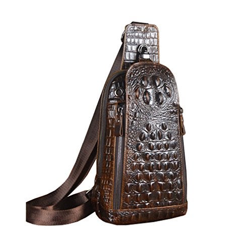 Hebetag Crocodile Genuine Leather Sling Bag Backpack for Men Travel Outdoor Hunting Hiking Camping Crossbody Shoulder Chest Pack Daypack Coffee - Image 1