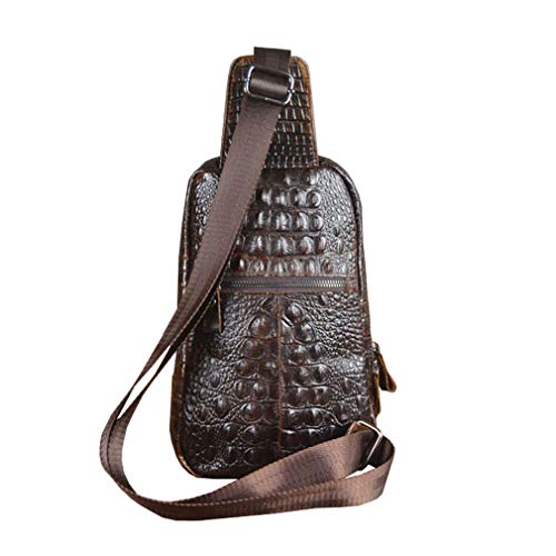 Hebetag Crocodile Genuine Leather Sling Bag Backpack for Men Travel Outdoor Hunting Hiking Camping Crossbody Shoulder Chest Pack Daypack Coffee - Image 4