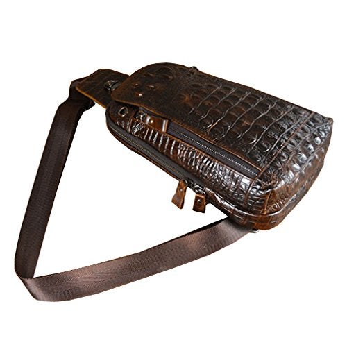 Hebetag Crocodile Genuine Leather Sling Bag Backpack for Men Travel Outdoor Hunting Hiking Camping Crossbody Shoulder Chest Pack Daypack Coffee - Image 5
