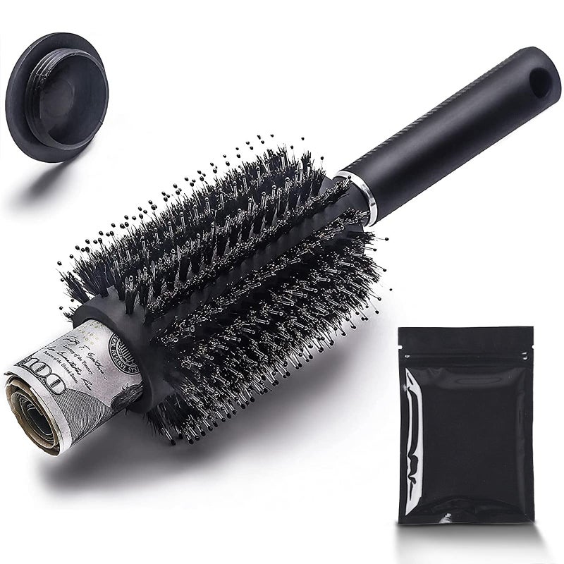 Charmonic Hair Brush, Travel Safe Round Brush, Safe Brush with Discreet Removable Lid with Smell Proof Bag Can Protection Small Jewelry, Key, Money or Valuables, Portable Storage Hair Brush (1 Pack) - Image 1