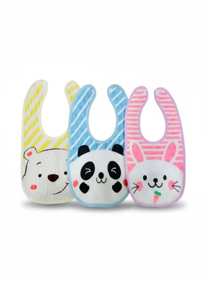 NVS KIDS Baby Bibs with Cute Animal Designs, Soft Cotton Feeding Bibs, Bear, Striped Pattern, 3 Pack - Image 1
