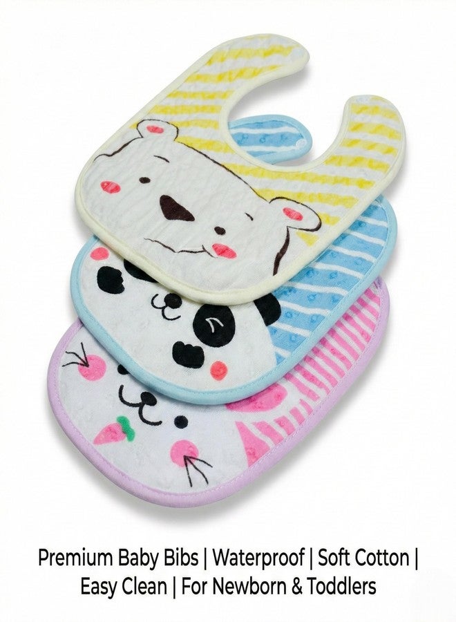 NVS KIDS Baby Bibs with Cute Animal Designs, Soft Cotton Feeding Bibs, Bear, Striped Pattern, 3 Pack - Image 5