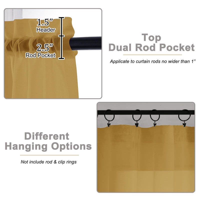 WelvetBLK Gold Sheer Curtains 84 Inches Long 2 Panels, Soft Airy Light Filtering Curtains for Bedroom Living Room, Modern Rod Pocket Privacy Drapes Window Treatments, Gold, Total Wide 84 Inch - Image 4