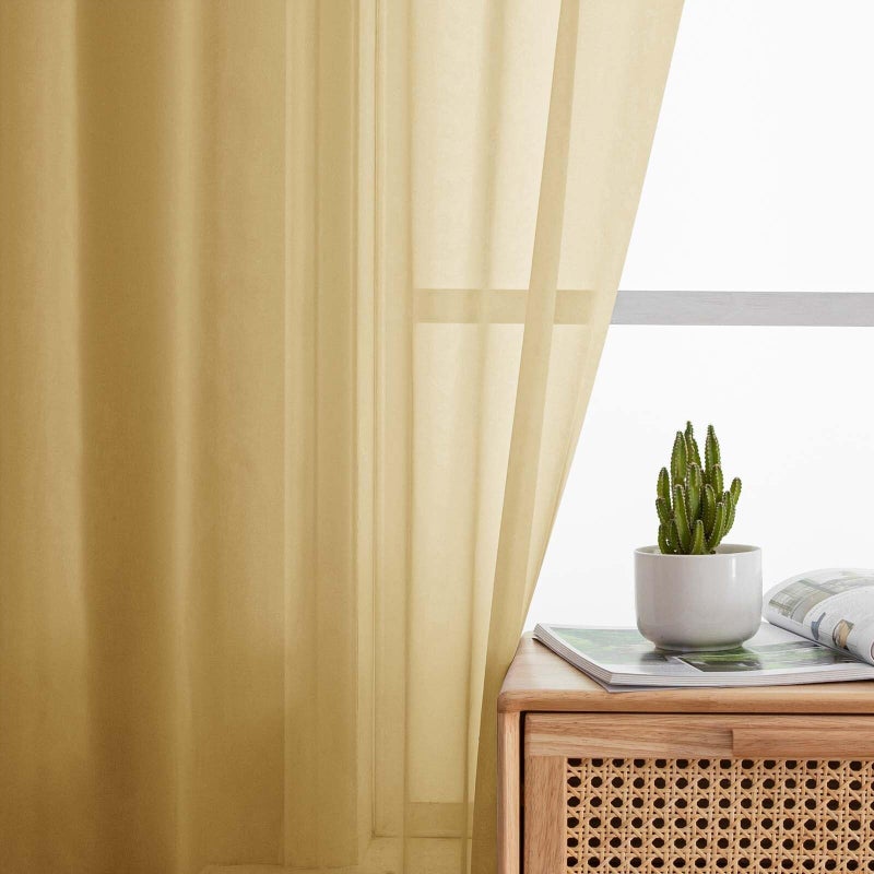 WelvetBLK Gold Sheer Curtains 84 Inches Long 2 Panels, Soft Airy Light Filtering Curtains for Bedroom Living Room, Modern Rod Pocket Privacy Drapes Window Treatments, Gold, Total Wide 84 Inch - Image 3