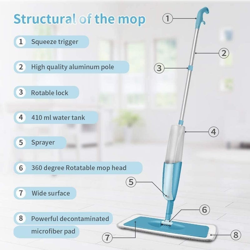 DEV STORE Stainless Steel Microfiber Floor Cleaning Spray Mop with Removable Washable Cleaning Pad and Integrated Water Spray Mechanism360 Degree Easy Floor CleaningMulticolour - Image 4