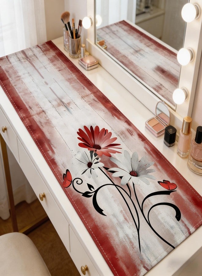 OYIMUA Soft Thick Waterproof Chenille Table Runner Spring Summer Pink Red Daisy Flowers Vintage Rustic Dining Table Decorations Indoor Outdoor 72 Inches Long - Image 4