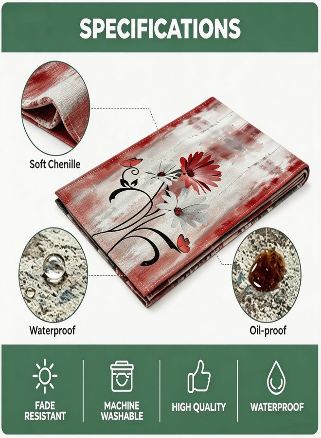 OYIMUA Soft Thick Waterproof Chenille Table Runner Spring Summer Pink Red Daisy Flowers Vintage Rustic Dining Table Decorations Indoor Outdoor 72 Inches Long - Image 3