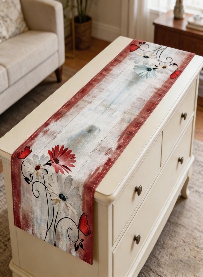 OYIMUA Soft Thick Waterproof Chenille Table Runner Spring Summer Pink Red Daisy Flowers Vintage Rustic Dining Table Decorations Indoor Outdoor 72 Inches Long - Image 5
