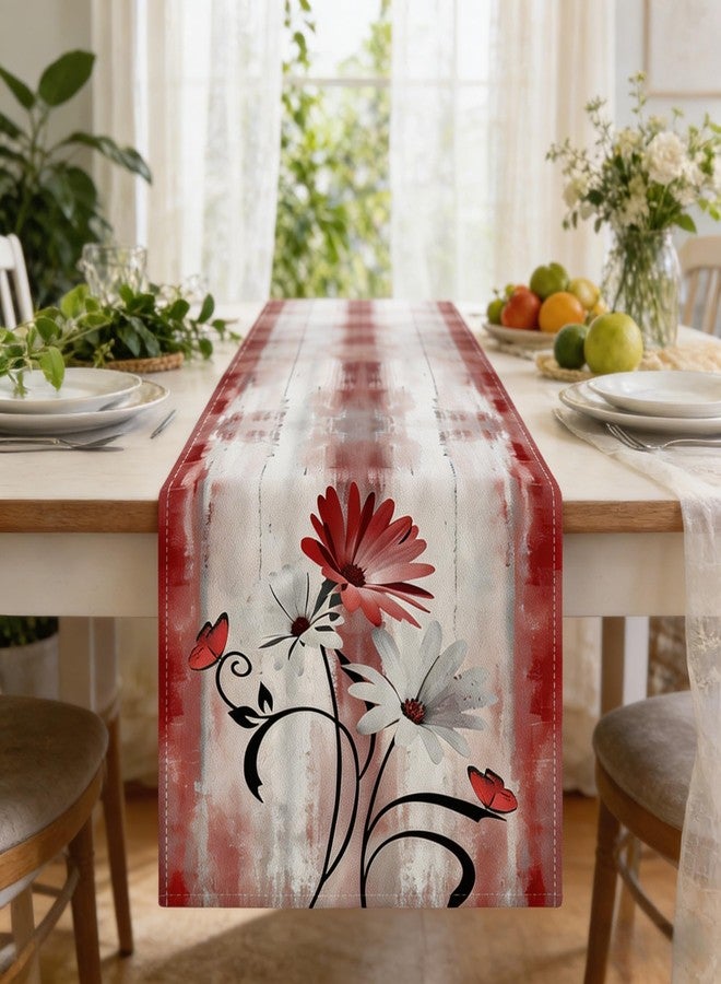 OYIMUA Soft Thick Waterproof Chenille Table Runner Spring Summer Pink Red Daisy Flowers Vintage Rustic Dining Table Decorations Indoor Outdoor 72 Inches Long - Image 2