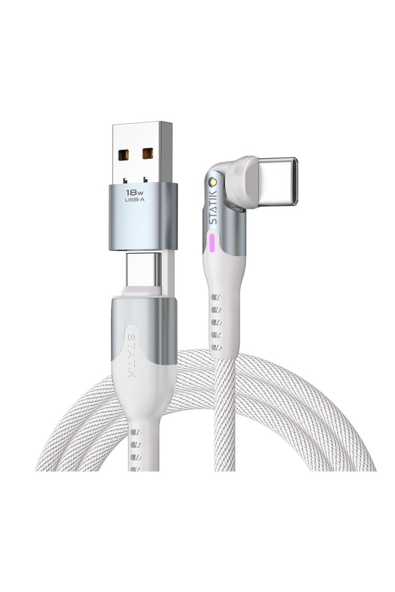 Statik PowerPivot Pro 90 Degree Cable Fast Charging Cable, USB C Swivel Head Charger Cable, 100W Type C Charger, Data Transfer Capable Right Angle USB Charger Cord, USB C to USB C Cable, 6FT/2M- White - Image 1