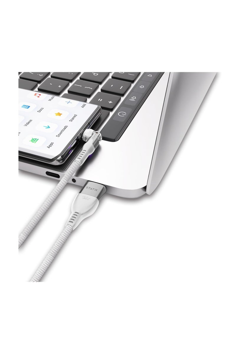 Statik PowerPivot Pro 90 Degree Cable Fast Charging Cable, USB C Swivel Head Charger Cable, 100W Type C Charger, Data Transfer Capable Right Angle USB Charger Cord, USB C to USB C Cable, 6FT/2M- White - Image 3