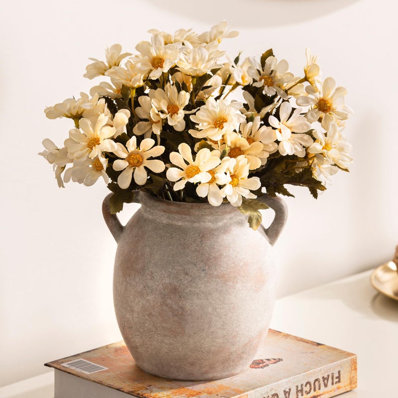 Dobbyby Ceramic Flower Small Vase 6 inch Farmhouse Rustic Vase Decorative Pottery Terracotta Vases for Home Decor Table Mantle Fireplace Living Room Bathroom Wedding Centerpiece - Image 4