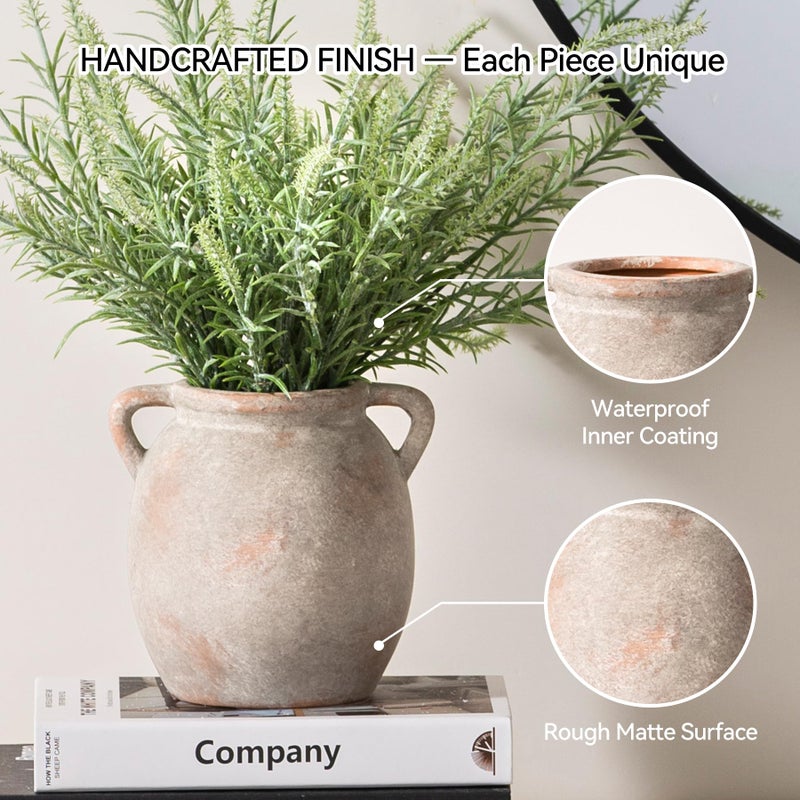 Dobbyby Ceramic Flower Small Vase 6 inch Farmhouse Rustic Vase Decorative Pottery Terracotta Vases for Home Decor Table Mantle Fireplace Living Room Bathroom Wedding Centerpiece - Image 5