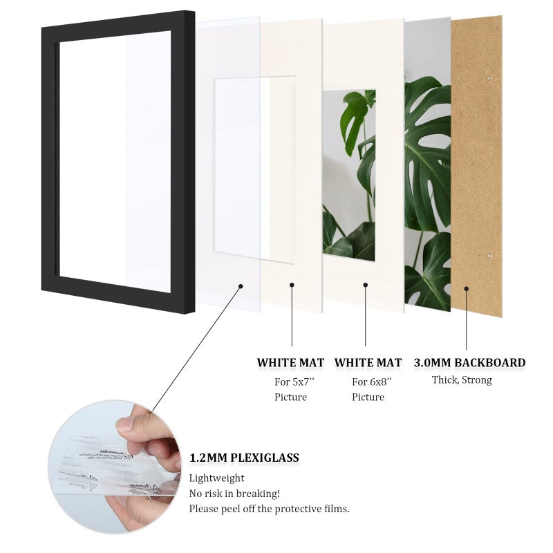 Egofine 8x12 إطارات الصورة مجموعة سوداء من 4 مصنوعة من خشب صلبة مغطاة بملفات زجاجية مملوءة بـ 5 × 7/6x8 أو 8x12 بدون حصيرة لتصاعد الجدول والجدار - Image 4