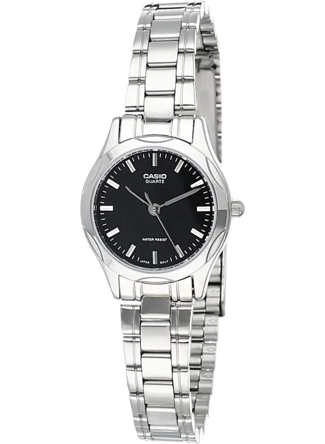 كاسيو Casio Women's Watch - LTP-1275D-1ADF Black Dial, Silver Band