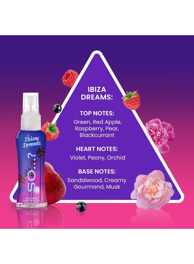 So..? So…? Escapes Womens Gift Set, with Ibiza Dream, Bali Breeze, Mykonos Nights & Majorca Love, Fragrance Spray Set (4 x 50ml) - Image 4