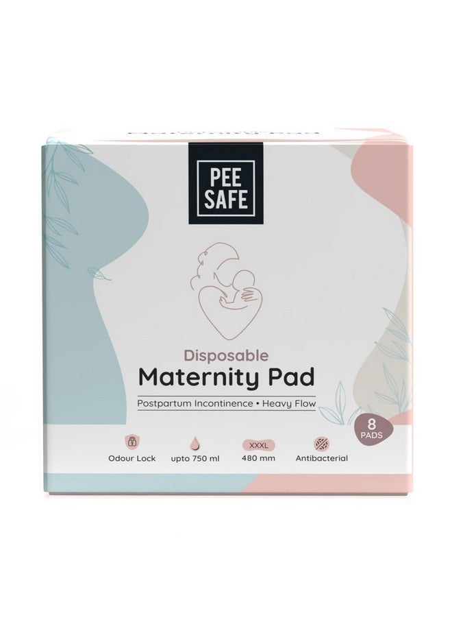 PEESAFE Maternity Pads - Pack Of 8 | Absorbs Up To 750Ml Fluid, Extra Soft Surface With Elastic Sides | Best Suited For Urinary Inconsistence & Heavy Flow  - Image 1