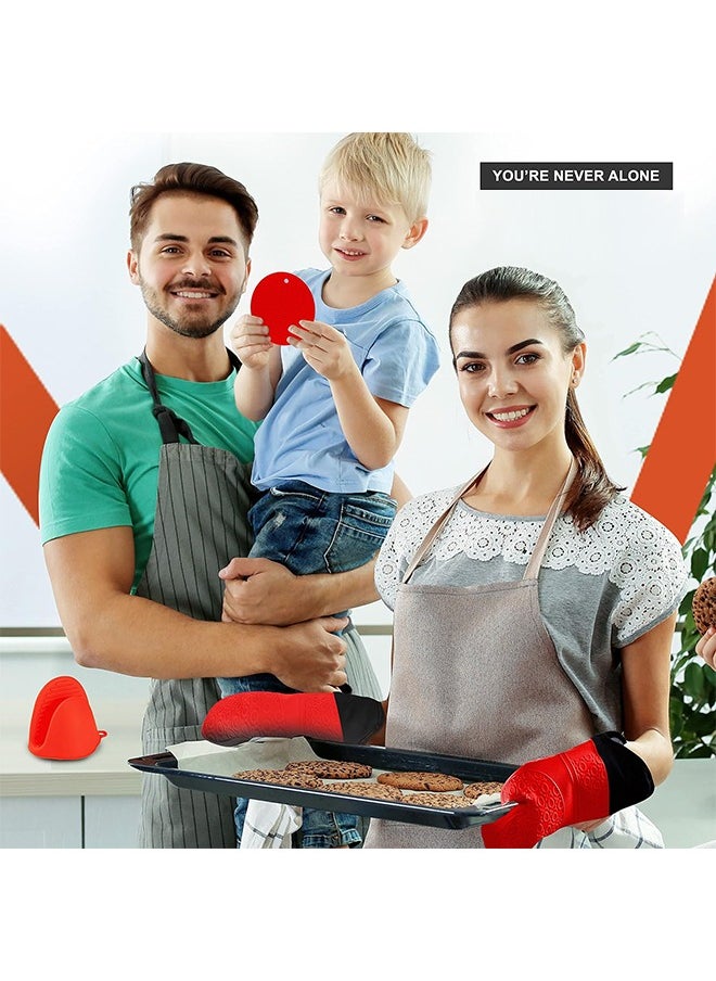 Arabest 6PCS Oven Mitts and Pot Holders Sets, Silicone Baking Gloves Heat Resistant Inner Soft Liner, Mini Oven Mittens and Hot Pads, Oven Gloves for Cooking, Grill and Bbq (Red)  - Image 4