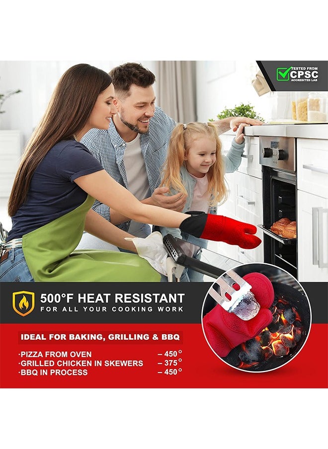 Arabest 6PCS Oven Mitts and Pot Holders Sets, Silicone Baking Gloves Heat Resistant Inner Soft Liner, Mini Oven Mittens and Hot Pads, Oven Gloves for Cooking, Grill and Bbq (Red)  - Image 5