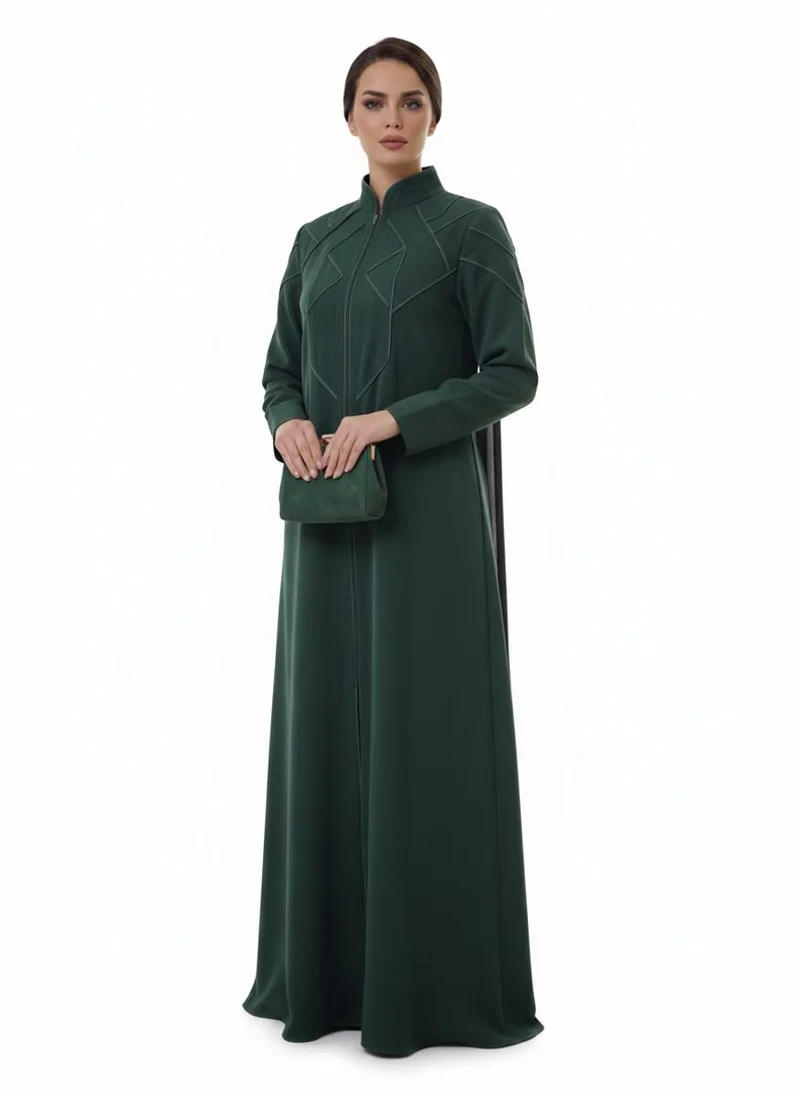 MSquare Fashion Geometric Panelled Design Green Abaya with Plain Chiffon Headscarf