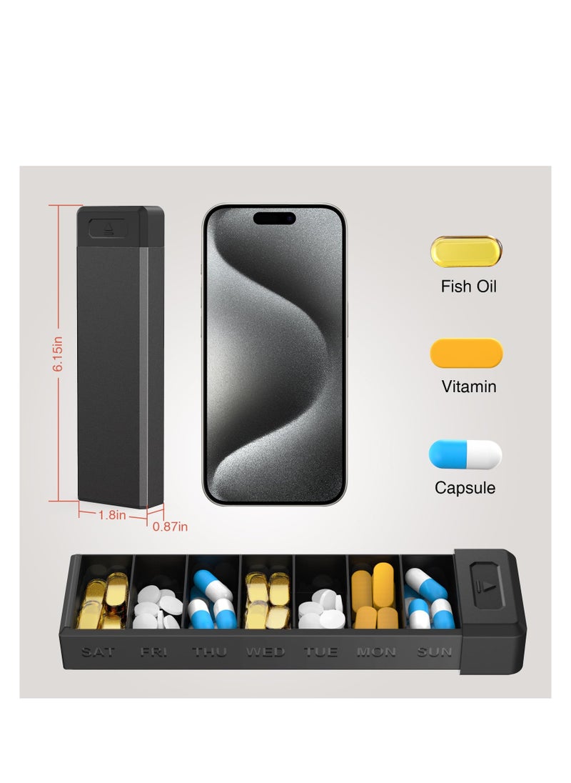 SYOSI - Pill Organizer, One Week Capacity Travel Pill Case with Aluminum, Cute Large Capacity Pill Holder Container for Pills, Portable 7 Compartments Pill Container to Hold Vitamin, Medicine, Supplements. - Image 1