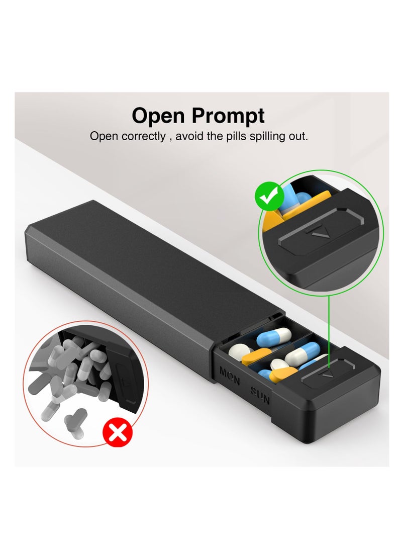 SYOSI - Pill Organizer, One Week Capacity Travel Pill Case with Aluminum, Cute Large Capacity Pill Holder Container for Pills, Portable 7 Compartments Pill Container to Hold Vitamin, Medicine, Supplements. - Image 1