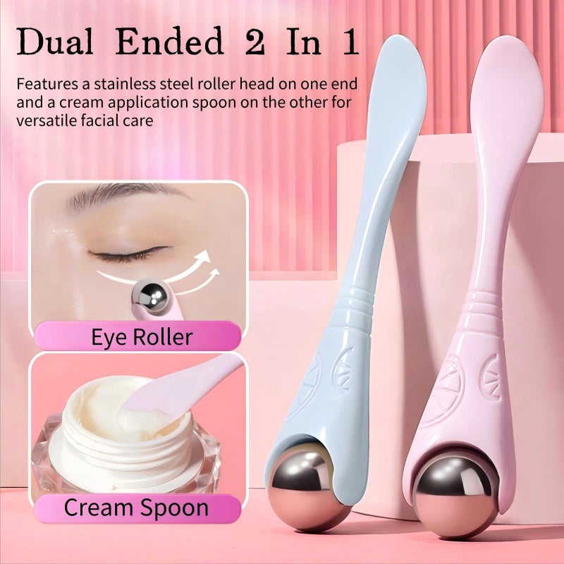 KINTEGOOD Mini Ice Roller, 2-in-1 Stainless Steel Facial Massage Tool with Cream Spoon, Light Purple, for Face and Eyes, Dark Circles and Puffiness Relief - Image 2