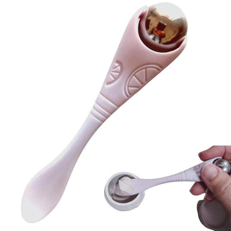 KINTEGOOD Mini Ice Roller, 2-in-1 Stainless Steel Facial Massage Tool with Cream Spoon, Light Purple, for Face and Eyes, Dark Circles and Puffiness Relief - Image 1