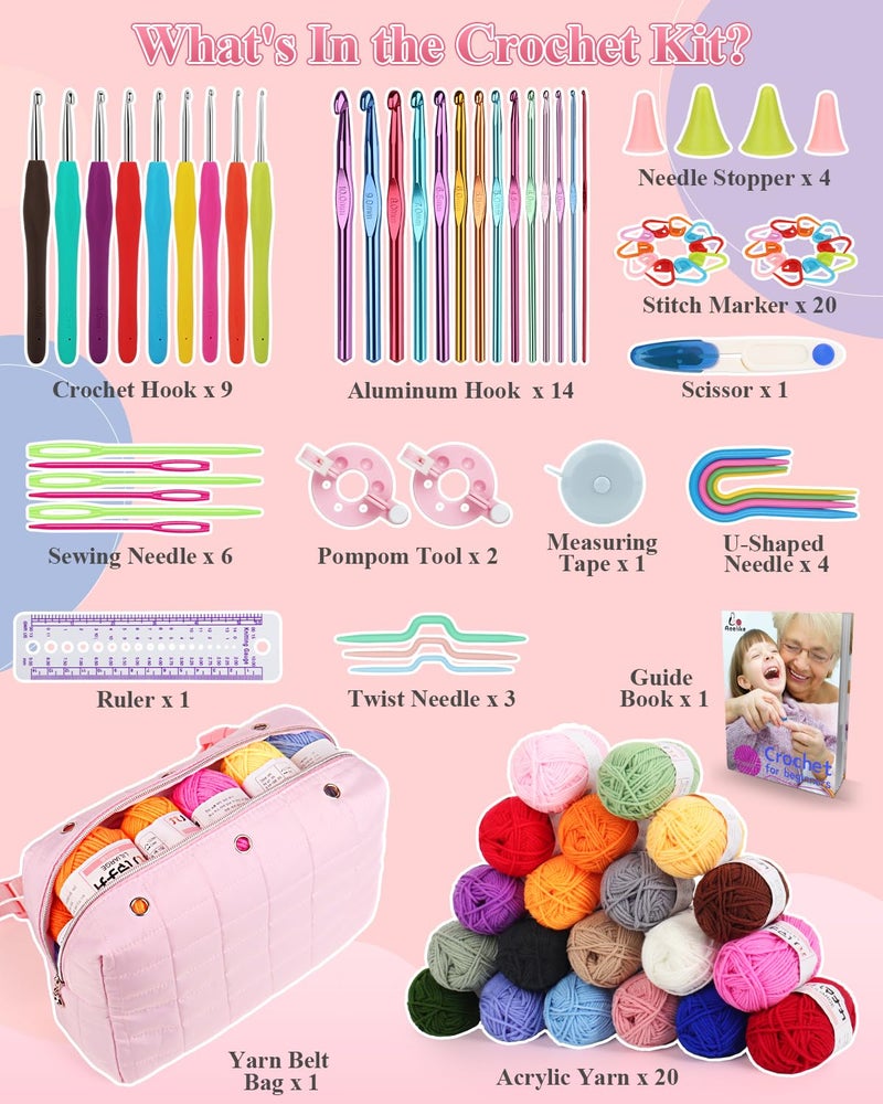 Aeelike Crochet Kit for Beginners Adults, Complete Yarn Kit Including 1093 Yards Crochet Yarns, Crochet Hooks Set, Detailed Instructions, Learn to Crochet Kits for Beginners Professionals - Image 3