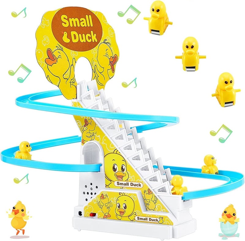 BELOXY Duck Slide Toy Set – Automatic Stair-Climbing Race Track with Lights & Music | Fun Cartoon Ducklings Escalator Toy for Kids (Duck_Slide_Toy pcs 3) - Image 1