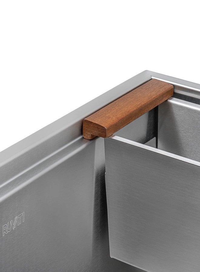 Ruvati Workstation Sink Colander 17 inch Stainless Steel with Wooden Handles - RVA1317 - Image 2
