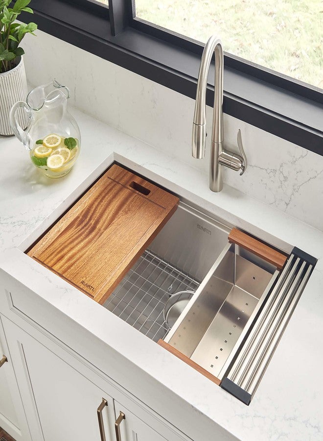 Ruvati Workstation Sink Colander 17 inch Stainless Steel with Wooden Handles - RVA1317 - Image 3