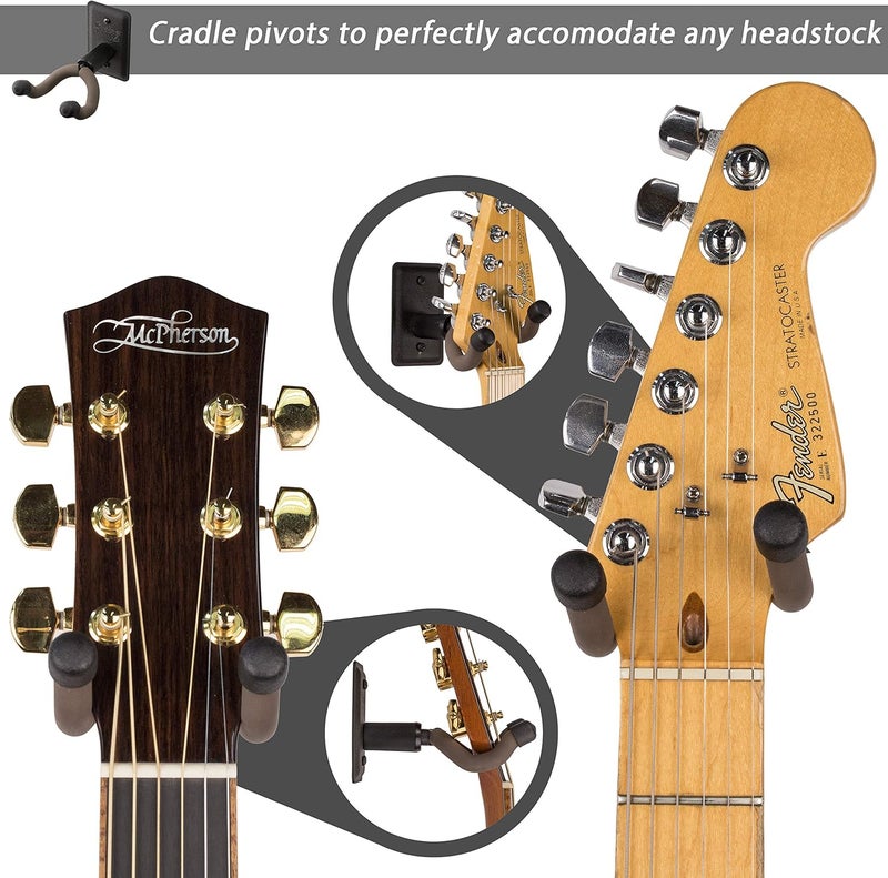 String Swing Guitar Hanger - Holder for Electric Acoustic and Bass Guitars - Stand Accessories Home or Studio Wall - Musical Instruments Safe without Hard Cases - Black Heavy Duty Steel BCC11K 2-Pack - Image 2