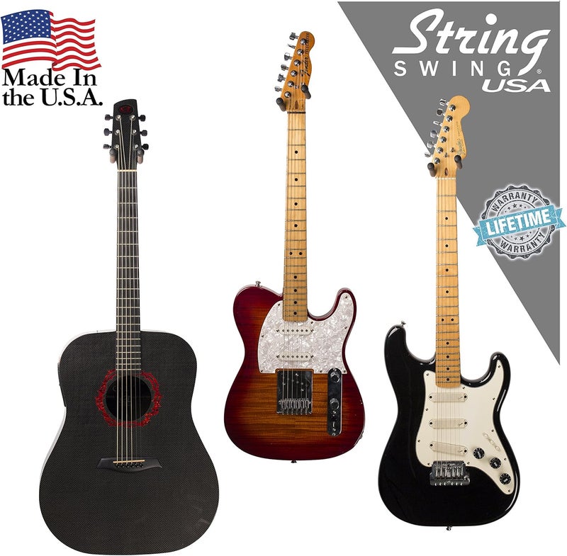 String Swing Guitar Hanger - Holder for Electric Acoustic and Bass Guitars - Stand Accessories Home or Studio Wall - Musical Instruments Safe without Hard Cases - Black Heavy Duty Steel BCC11K 2-Pack - Image 5