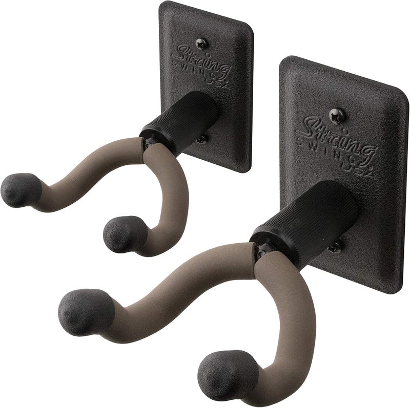 String Swing Guitar Hanger - Holder for Electric Acoustic and Bass Guitars - Stand Accessories Home or Studio Wall - Musical Instruments Safe without Hard Cases - Black Heavy Duty Steel BCC11K 2-Pack - Image 1