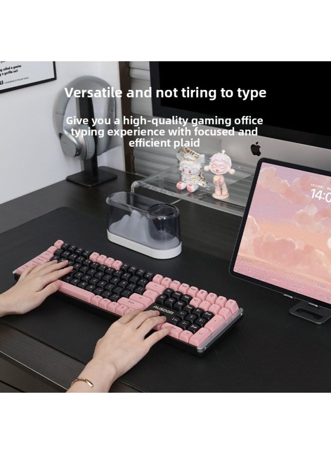 Wireless Mechanical Keyboard Tea Red Axis Laptop Desktop Computer Girls Game Office Mute Black Powder Retro Color Value-Color:Ttc Black Gold Axis (linear Axis) Taking Into Account Office/game-white Peach Oolong Keyboard