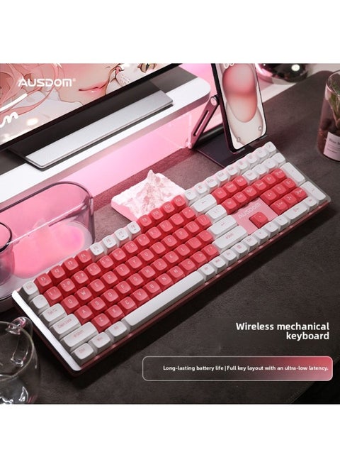 Wireless Mechanical Keyboard Tea Red Axis Laptop Desktop Computer Girls Game Office Mute Black Powder Retro Color Value-Color:Ttc Black Gold Axis (linear Axis) Taking Into Account Office/game-white Peach Oolong Keyboard