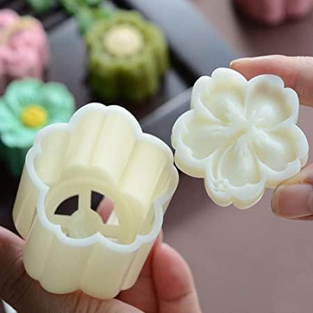 SHOPLUV Moon Cake Mold Set 4pcs 50g Cookie Stamps Cherry Blossom Floral Mid Autumn Festival Hand Press Cookie Dessert Cutter Pastry Decoration Flower Impressions Tool Mooncake Maker  - Image 3