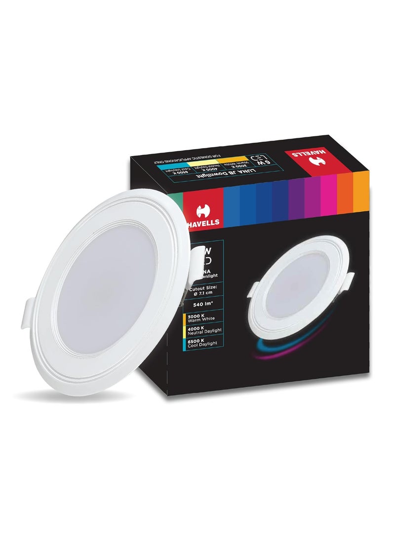 Havells HAVELLS Luna 6W Downlight for Junction Box Round Colour Cool Day Light 6500K 3 inch Cutout 22mm Height High Voltage Protection Upto 4KV Pack of 1  - Image 1