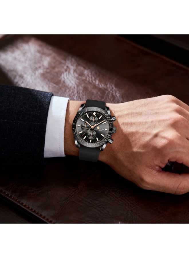 Sapphero Mens Watch Waterproof Chronograph Date Watch for Men Leather Strap Quartz Movement Analog Watch Business Casual Gift for Men - Image 4