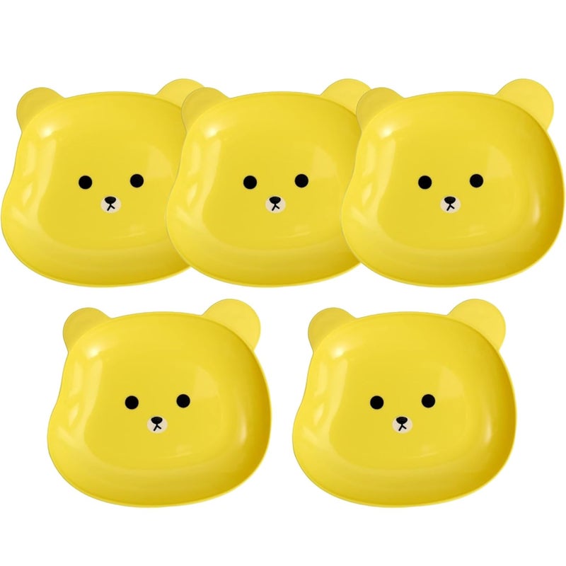 TOMATUS Cute Bear Pattern Snack Plate Set Easy to Clean Stackable Dish Set Round Edges Multipurpose Plastic Space Saving Fruit Dish Pack of 5 Yellow - Image 1