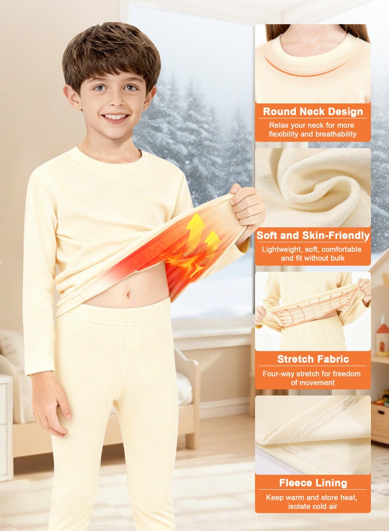 اكسيموس مجموعة ملابس داخلية حرارية للأطفال، طقم علوي وسفلي حراري طويل، ملابس نوم شتوية دافئة للأطفال، طبقة أساسية حرارية من الصوف، ملابس نوم طويلة، ملابس داخلية حرارية للأولاد والبنات من سن 3 إلى 16 عامًا (أبيض فاتح) - Image 3