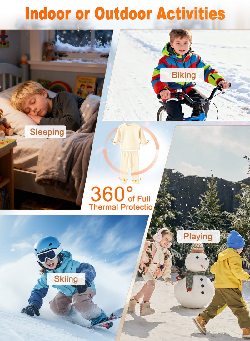اكسيموس مجموعة ملابس داخلية حرارية للأطفال، طقم علوي وسفلي حراري طويل، ملابس نوم شتوية دافئة للأطفال، طبقة أساسية حرارية من الصوف، ملابس نوم طويلة، ملابس داخلية حرارية للأولاد والبنات من سن 3 إلى 16 عامًا (أبيض فاتح) - Image 5