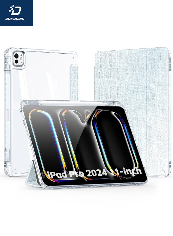 DUX DUCIS Hybrid Crystal Folio Case for iPad Pro 2024 (5th Gen) M4 11-Inch, [With Apple Pencil Holder][Auto Sleep Wake][Dual Standing Positions][Shockproof & Anti-Drop] for iPad Pro 11-Inch 2024, Ligh